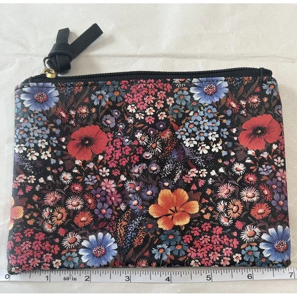 Black, Red and Pink Cosmetic Bag with Floral Design
